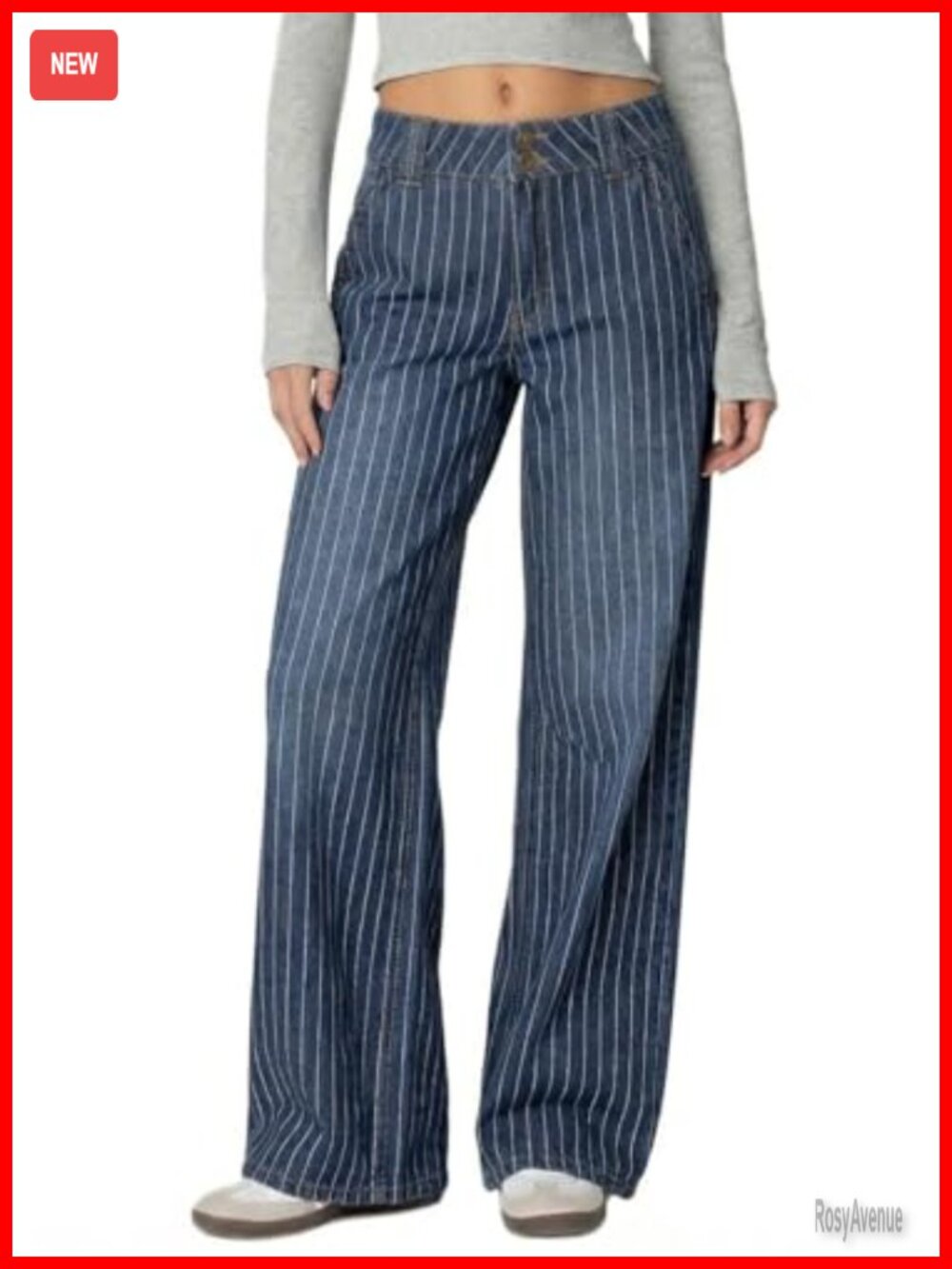Wide Leg Striped Baggy Barrel Jeans Low Rise No Stretch Denim Pants